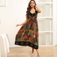 Womens Sleeveless Floral Print Slip Dress