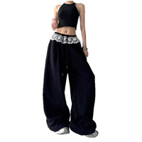 Solid-color Loose-fit Lace Drawstring Casual Korean-style Draping Sporty Laid-back Style