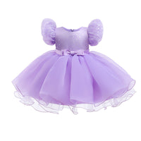 Sequined Puff Sleeve Lace Mesh Bubble Skirt Dance Performance Dress