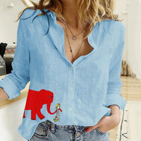 Womens Animal Elephant-Print Long-Sleeve Shirt