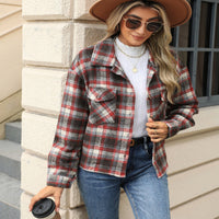 Lapel Plaid Button Loose Long-sleeved Woolen Coat