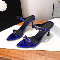 French Style Metal Buckle Pointed Toe Stiletto Sandals For Women
