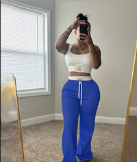 Womens Casual Contrasting Color Layered Loose Sporty Pants Set