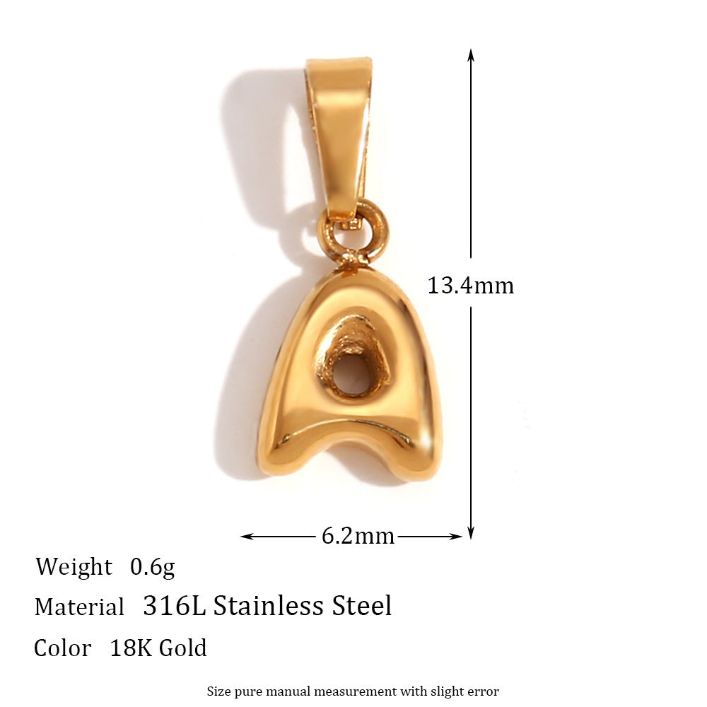 Minimalist Temperament Stainless Steel Plated 18K Gold Mini Bubble Letter Pendant