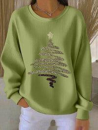 3D Digital-Print Womens Crew-Neck Loose Retro Jacquard Pullover Sweater