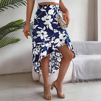 Elegant Flower Ruffled Mid-length Asymmetrical Skirt Women's Wear