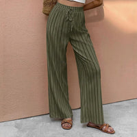 Elegant Relaxed-fit Casual Striped Wide-leg Pants With A Faux Drawstring