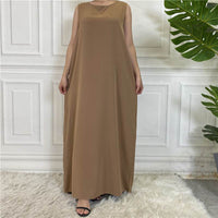 Middle East Dubai Hot Sale Solid Color Nida Fabric Simple Sleeveless Dress