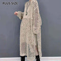 Loose Round Neck Dignified Hollow Knitted Dress High Slit Sweater