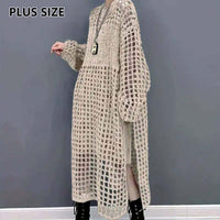 Loose Round Neck Dignified Hollow Knitted Dress High Slit Sweater