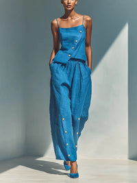 Gold-buckle Decorated Camisole And Pants Set