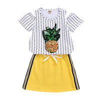 Western Style Short-sleeved Off-the-shoulder Polka Dot Fruit Pineapple Tide