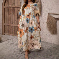 Vacation Short-Sleeve Crew-Neck Floral Print Dress