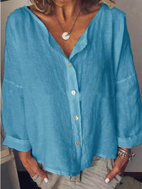Women's Casual Round Neck Shirt With Solid Color Buckle