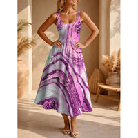 Vacation-Ready Bohemian-Style Printed Abstract Pattern Sleeveless U-Neck Midi Dress