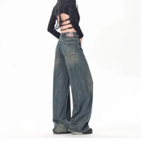 High Waist Drooping Versatile Mop Pants Wide Leg Jeans