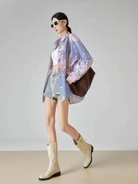 Blue Striped Printed Shirt Women's Loose Top