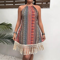 Beach Vacation Printed Sleeveless Halterneck Dress