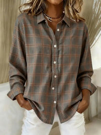 Womens Unique Plaid-Print Trendy Long-Sleeve Shirt