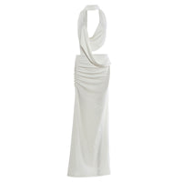 Deep V-neck Halter Strap Sexy Open-Back Solid Color Bodycon Dress