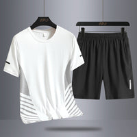 Summer Middle-aged And Elderly Men's Suit Ice Silk Quick-drying Thin Round Neck T-shirt Loose Short Sleeve Shorts Sports Two-piece Set