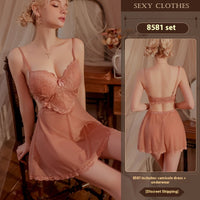 Strap Lace Nightdress Steel Ring Gathered Mesh