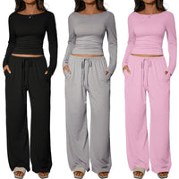Womens Slim-Fit Long-Sleeve Wide-Leg Pants Suit