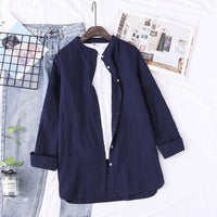 Stand Collar Double-layer Yarn Long Sleeve Blouse Loose