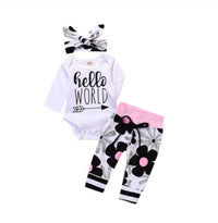 Infant Suit Girl Hello World Newborn 3-piece Romper Pants Headscarf