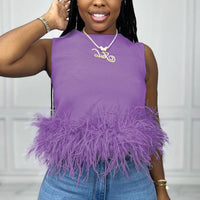 Women's Sleeveless Feather Vest T-Shirt With Back Zipper