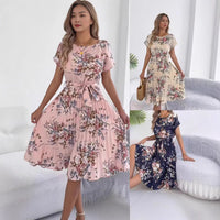 Floral Batwing Sleeve Dress Womens Clothing