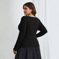 Elegant And Intellectual Style Square-neck Slim-fit Long-sleeved Top