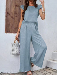 Elegant Crew-neck Vest And Wide-leg Pants Womens Outfit