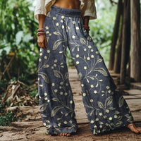 Mid-waist Flower Bud Wide-leg Casual Pants