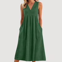 Loose-fitting Cotton-linen Dress With A V-neck And No Sleeves