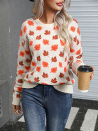 Maple Leaf Christmas Round Neck Hot Sweater