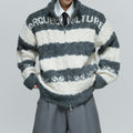 Black And White Contrast Color Thick Needle Woven Cardigan