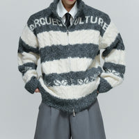 Black And White Contrast Color Thick Needle Woven Cardigan