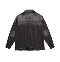 Punk Waste Soil Washed Old Ripped Denim Loose Casual Turn-down Collar Coat