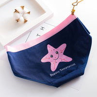 Cotton Mid Waist Cartoon Printed Starfish Combination Women's Briefs