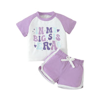 Casual Contrast Color Letter T-shirt Sports Shorts Two-piece Set