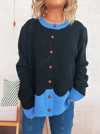 Color Effect Collar Single-breasted Casual Loose Knitted Cardigan Casual Sweater