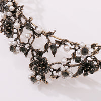 Floral Black Diamond Pearl Baroque Bridal Crown Wedding Tiara Accessories
