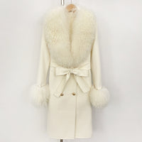Long Double-faced Wool Coat With A Shearling Collar