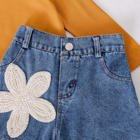 Flower Embroidered Denim Shorts Set Two-piece