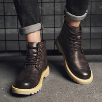 High-Top Shoes Mid-Cut British Style Men's Leather Shoes