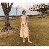 Lace-up Long-sleeved Waist-cinching Maxi Dress