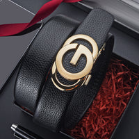 Mens Embossed Hollow-out Genuine Leather Belt