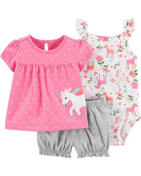 Baby Girl Short-sleeved Shorts T-shirt Three-piece Suit