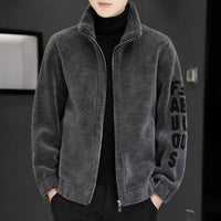Autumn And Winter Cashmere Stand Collar Jacket Sweater Fur Integrated Lambswool Men's Coat